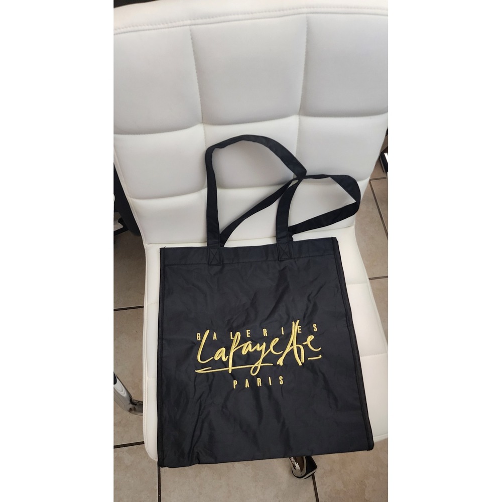 Galeries Lafayette Paris Tote Bag Black Gold Embroidered Reusable Shopper Bag